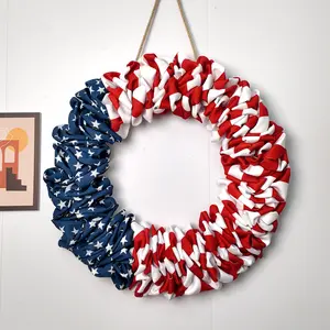 USA 250 Independence Day Patriotic Wreath, American Flag Canvas Wreath, Handmade Red White Blue Front Door Wreath, 4th of July Door Decor