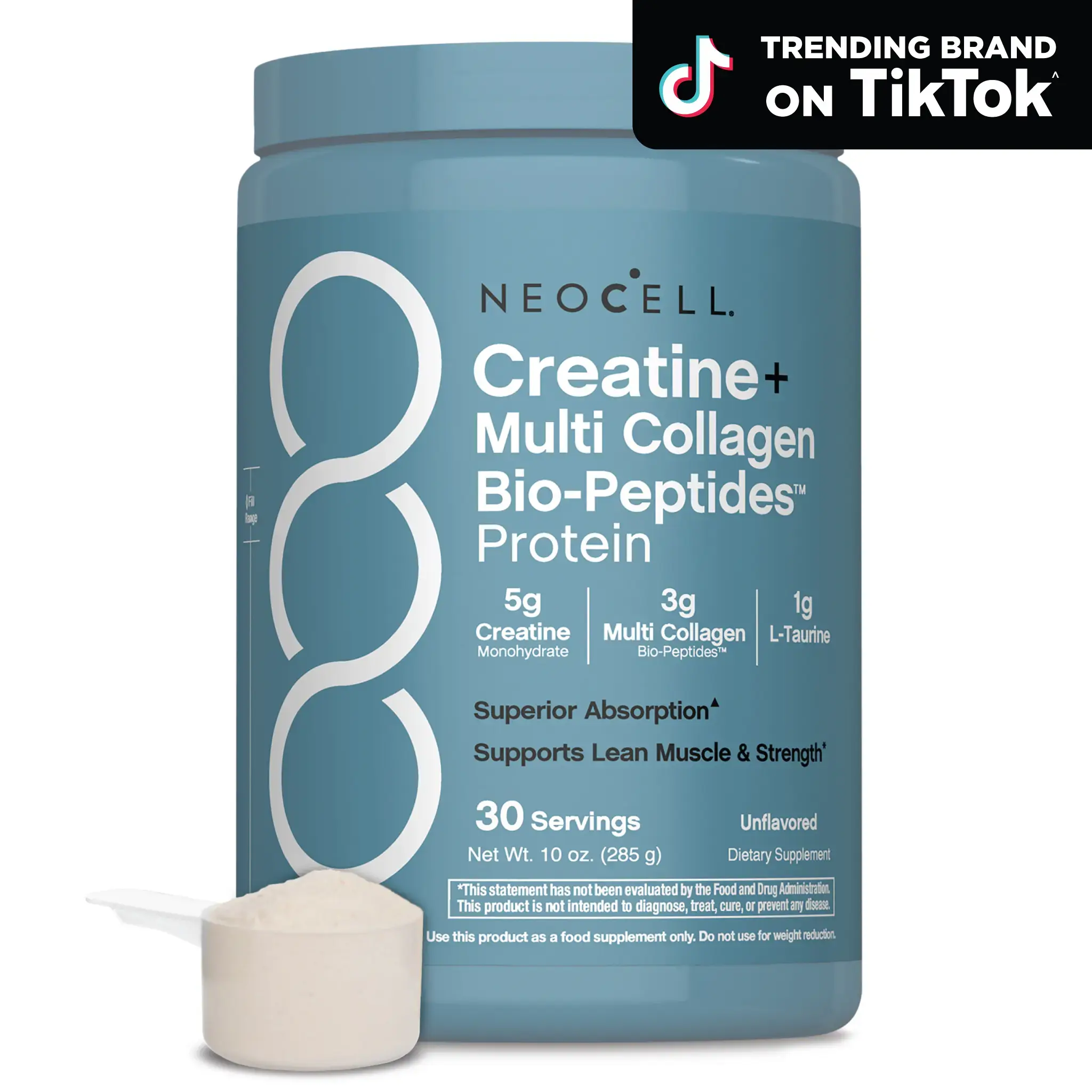 NeoCell Creatine Monohydrate Powder - With Multi Collagen Peptides - 30 Servings - Unflavored - for Women and Men