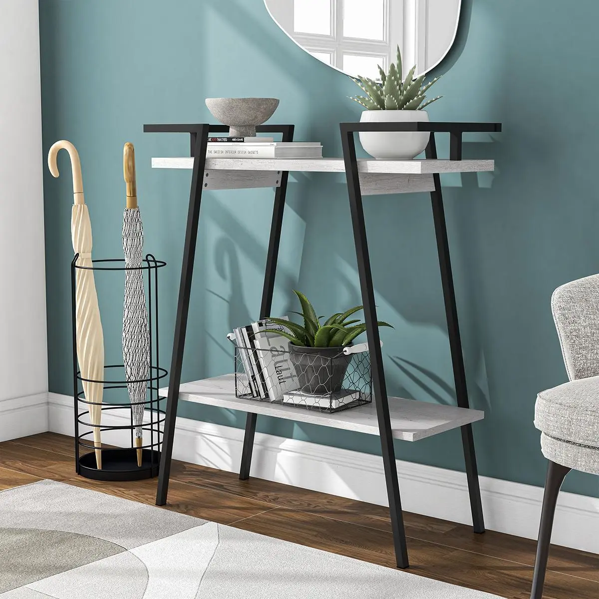 24/7 Shop At Home Yetta Farmhouse Metal 1-Shelf Console Table for Living, Hallway, Bedroom, Dressing Room