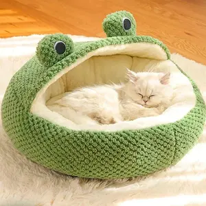 Soft Plush Frog Cat Bed, High-Quality Polyester Fiber, Warm Durable Design, Indoor Pet Nest, Fashion Home Decor, Shaped Beds
