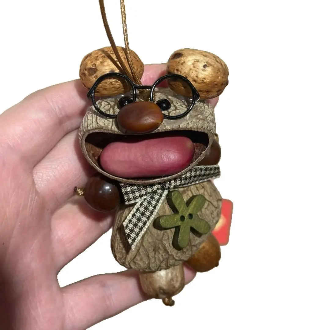 Craftini Handmade Wooden Bear Shaker Keychain, Gentle Calming Sound, Natural Nut Puppet Pendant, Home Decor Hanging Ornament Gift home decor items house decor girly room accessories decor