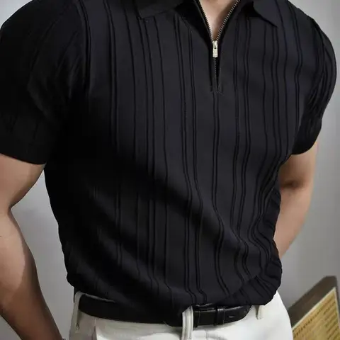 SAND SOUND #SummerVibes 2026 New Menswear Short-Sleeve Knitting Shirt - Plain, Soft, Minimalist, Fashionable, Comfortable, Skin-Friendly, Business-Style, Foldable, Unisex Viscose Polyester All Seasons Casual Top