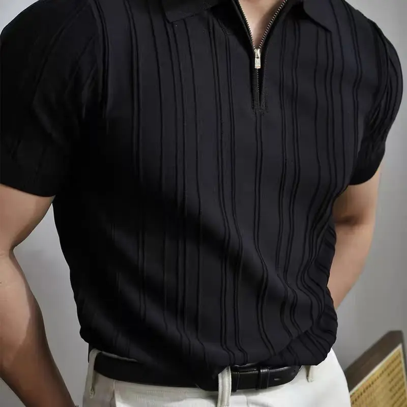 SAND SOUND #SummerVibes 2026 New Menswear Short-Sleeve Knitting Shirt - Plain, Soft, Minimalist, Fashionable, Comfortable, Skin-Friendly, Business-Style, Foldable, Unisex Viscose Polyester All Seasons Casual Top