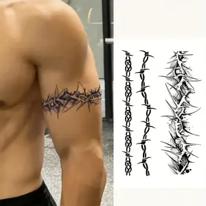 Waterproof Temporary Tattoo Sleeve with Thorns and Chains Design Realistic Non-Reflective Fake Tattoo for Arms and Legs Lasting 1-2 Weeks