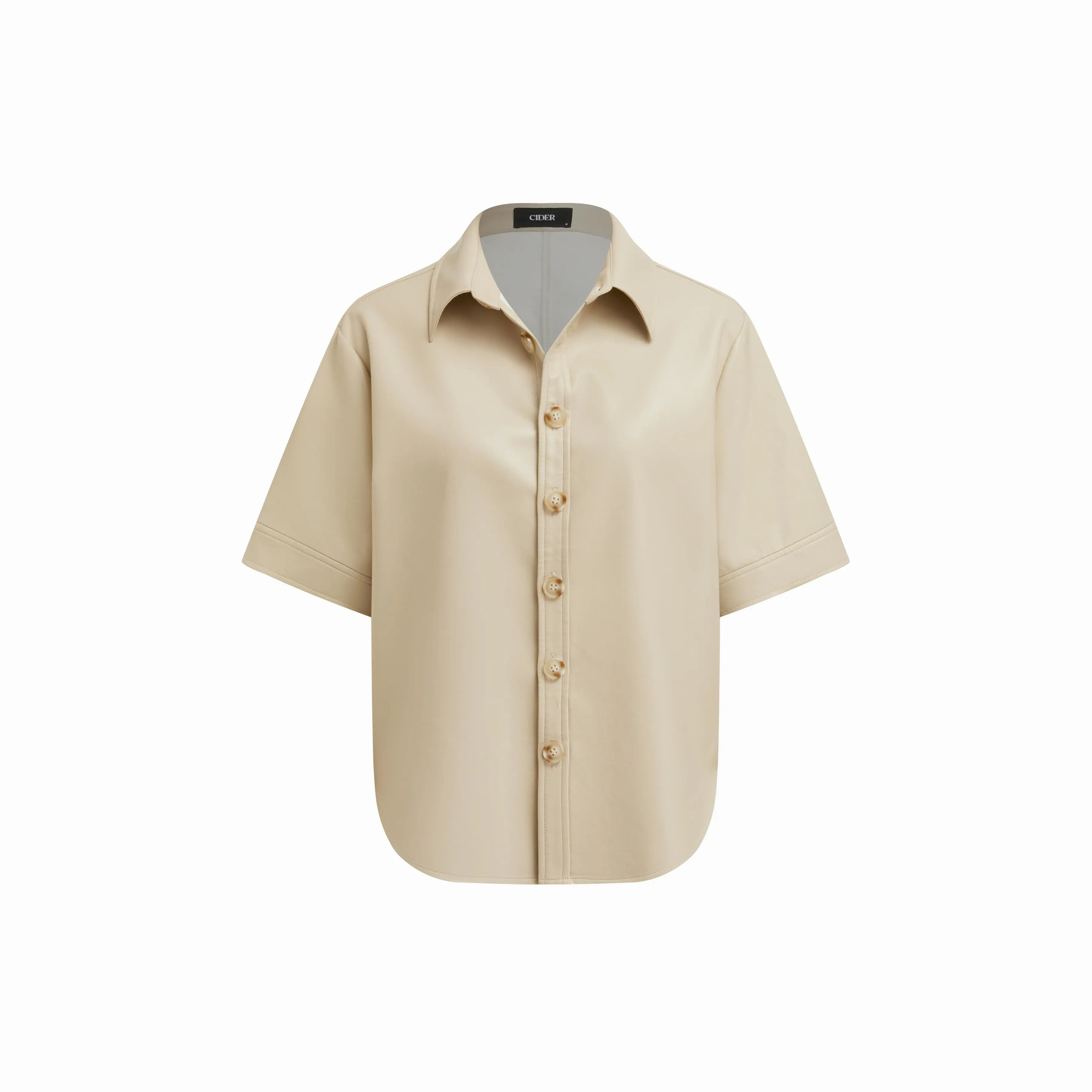 Cider Women's Faux Leather Collar Oversized Short-Sleeve Casual Blouse, Casual Top, Shortsleeve, Blouses, Tops, Collared Neck Blouses & Shirts, Leather Blouses & Shirts