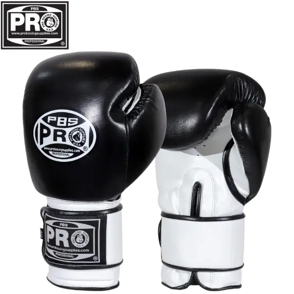 ProBoxing Leather Boxing Gloves – (Black, White) – Training Boxing Gloves for Boxing, MMA, Muay Thai & Sparring – Durable Genuine Leather, Wrist Support, Impact Protection