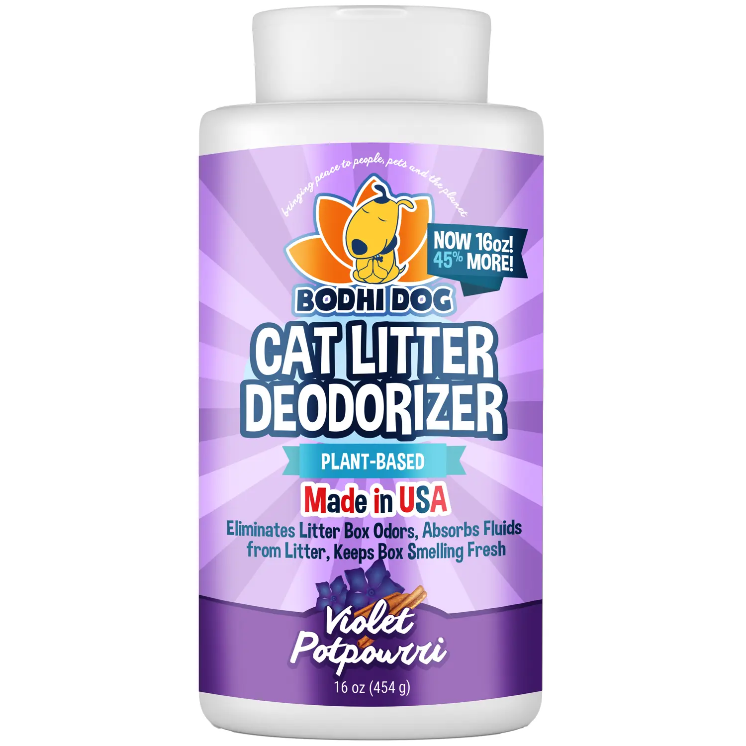 Natural Cat Litter Box Odor Eliminator - 16 oz Bottle, Made in USA by Bodhi Dog, Fewer Cat Box Changes, Safe for Kitty Boxes, Violet Potpourri Scent