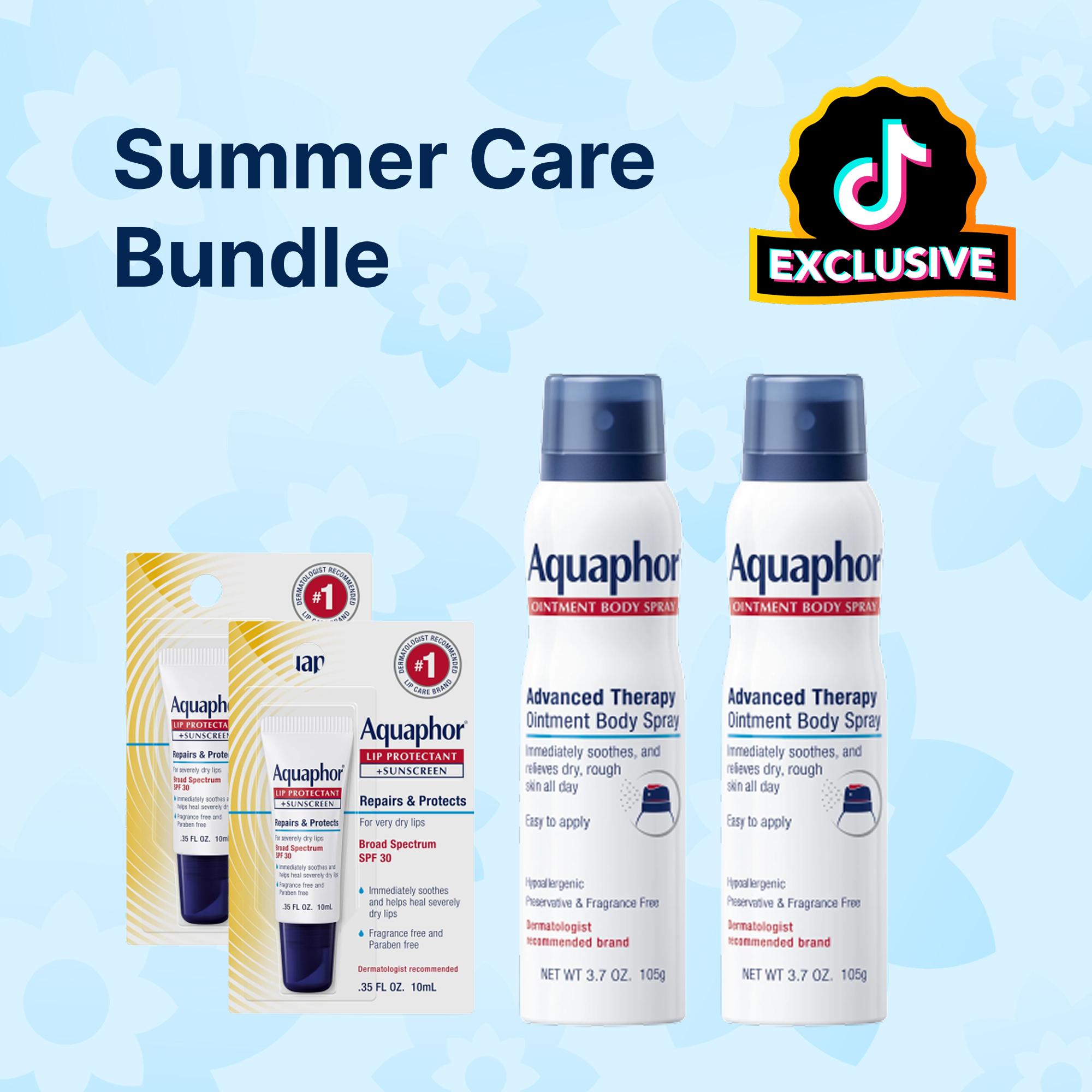 Aquaphor Summer Care Bundle - Ointment Body Spray & Lip Repair SPF 30 - Soothes Dry Skin Instantly & Provides Radiant Glow - Dermatologist Recommended