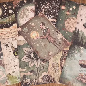 32sheets Whimsical Starry Night Celestial Scrapbook Paper, with Vintage Stars and Moons, Dreamy Sky, for Collectible Vintage Astronomy Decorations, Scrapbooking Supplies, Notebook Covers, Decorative Stationery, Craft Albums, Journaling Supplies