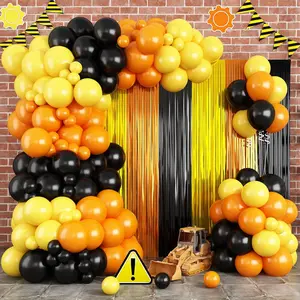 Construction Balloon Arch Kit Yellow Orange Black Fringe Backdrop Truck Party Decor