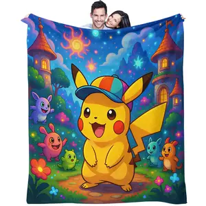 Cute Pikachu pattern, suitable for children and adults' holiday birthdays and Valentine's Day gifts, soft, warm and lightweight plush blanket, suitable for bed, sofa, car, room decoration