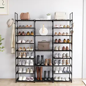 9 Tiers Shoe Rack Organizer,  Max Holds 55 Pairs, Metal Shoe Storage, Shelf with Hooks for Entryway, Garage, Black