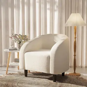 Modern Barrel Accent Chair Upholstered Single Sofa Chair with Side Pocket High Density Foam Cushion Comfy Reading Chair for Living Room Bedroom Office Reception