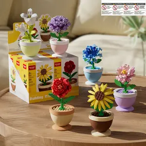 Mini Brick Flower Pot Set, 7 Styles Dried Flowers DIY Toy, Artificial Potted Flower, No Watering Desktop Decor, Perfect Gift for Teens and Adults