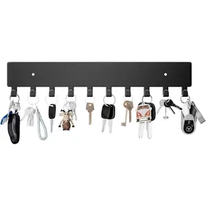 GTK Key Holder for Wall, Key Hooks with 10 Hooks, Wall Mounted Key Holder for Hallway, Self Adhesive Key Rack(Black)