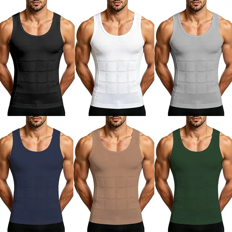 Men's 1-3 Pack Compression Body Shaper Tank Top Underwear - Breathable, Stretchy, Tummy Control, Soft Fabric, Chest Protector, Slim Fit, Scoop Neck, Solid Colors, Hides Loose Skin, Sleeveless, Lightweight Sports Vests for Gym Workouts, Casual Sporty Vest