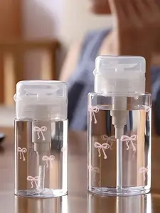 Pink Bow Pattern Clear PET Refillable Travel Bottle, Makeup Remover Dispenser, Dispensing Bottle with 3.38oz/6.76oz Portable Pump Dispenser for Nail Polish Remover, Toner and Makeup Remover, Dome Design, Hand Wash Only, Reusable, Makeup Remover Bottle (Ma