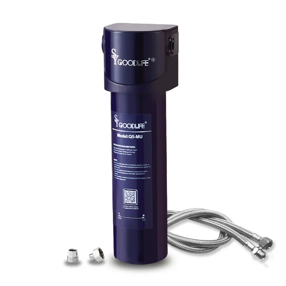 SYGOODLIFE Q5-MU Compact 0.01 Micron Under-Sink Quick-Change Water Purifier System - Activated Carbon Water Filtration, Direct Faucet Connection, Reduces Contaminants, Impurities, Odors, Improves Taste (Suitable for RV), Office, Stopcock