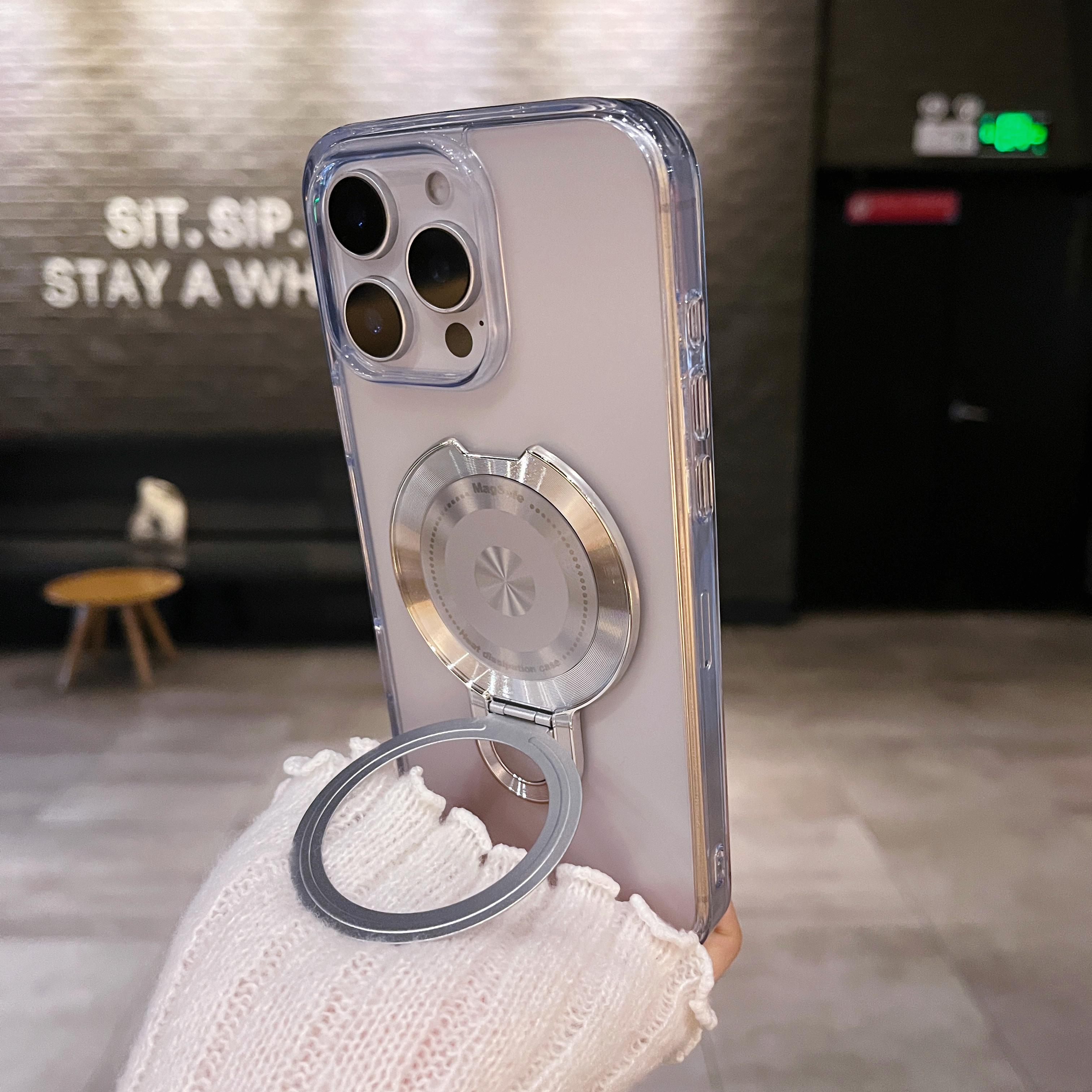 MagSafe Compatible Frosted Matte Phone Case with Kickstand & Touch Control, Luxury Rotatable Magnetic Holder Cover for iPhone 16 Series