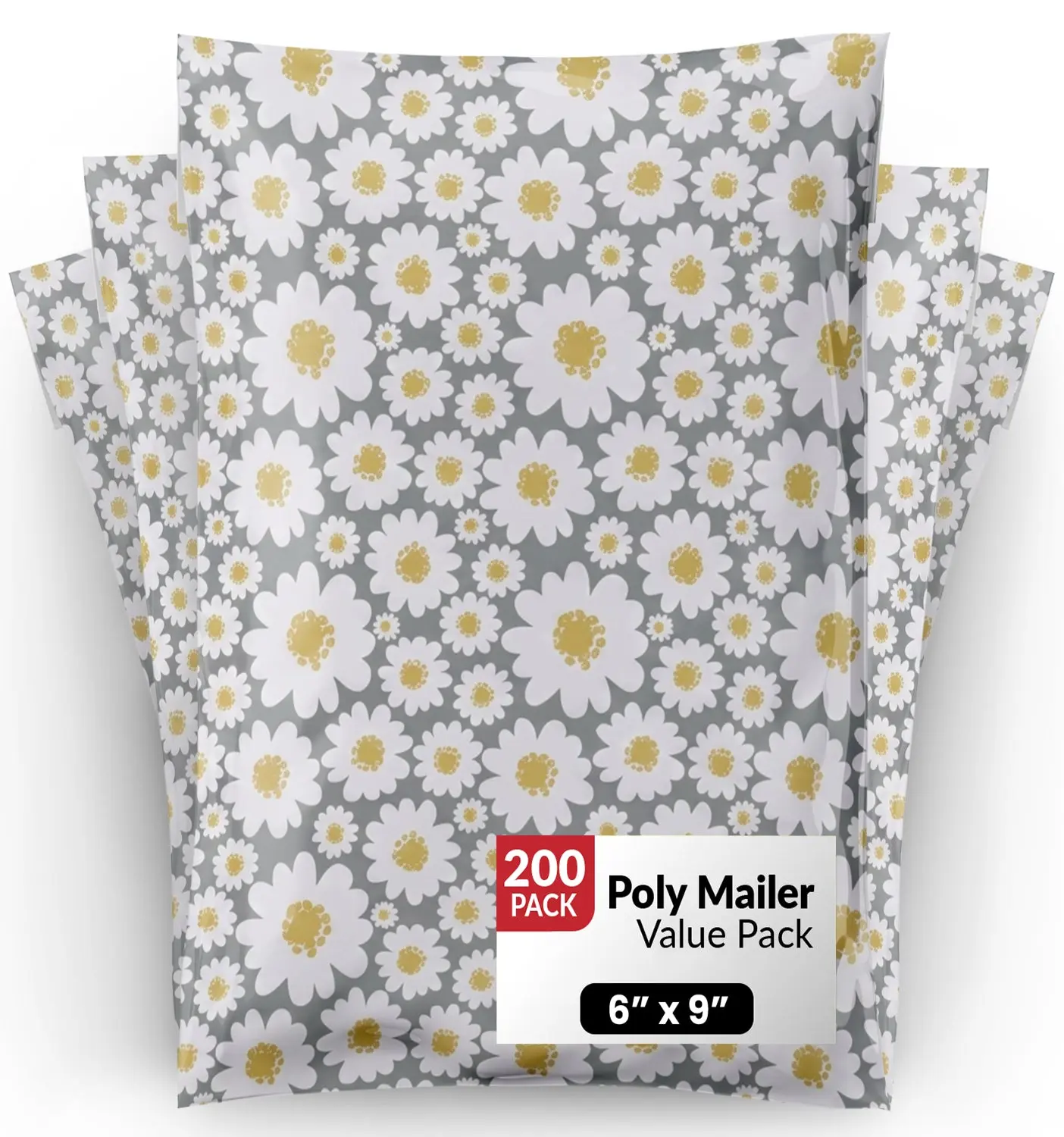 Package Mint Poly Mailers 6x9 - 200 Pack Floral Daisy Design Poly Mailers Shipping Bags - Waterproof, Tear-Resistant, Self-Adhesive Seal - Decorative Mailing Envelopes for Clothes, Accessories
