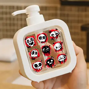 3x3 Grid Stylized Cartoon Skulls Graffiti-Inspired Soap Dispenser - Moisturizing Hand Pump Bottle, Kitchen & Bathroom Soap , Spooky Playful Design with Ink Blots & Drips, Durable Plastic for Themed Decor & Everyday Use