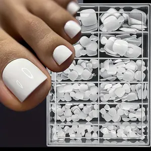 1 Box 120 Pcs Short Square White Press on Toenails, Full Cover Fake Toe Nails, Cute Glossy False Nails for Gift