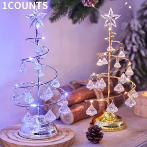 Christmas LED Iron Crystal Tree Night Light, Small Christmas Decoration Gift, Perfect for Holiday Decorations, Unique Festive Lighting