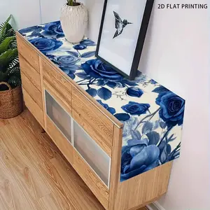 1 piece/4 piece/5 piece set/7 piece set, blue rose flower pattern seasonal table flag and matching placemat, family gathering table decoration, indoor and outdoor celebration kitchen household items, suitable for daily use