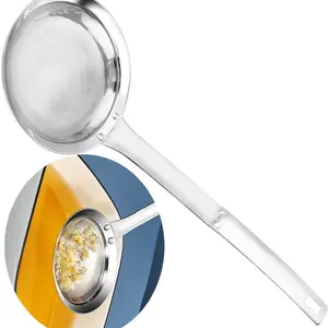 Fine Mesh Food Strainer and Fat Skimmer Spoon – Stainless Steel Filter Scoop with Ergonomic Handle for Kitchen Oil Removal