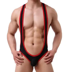 Sexy Mens Undershirts Jockstrap Mesh Breathable Jumpsuits Leotard Underwear Teddies One-Piece Wrestling Singlet Bodysuirts 2XL Socks Menswear Shapewear Bestie