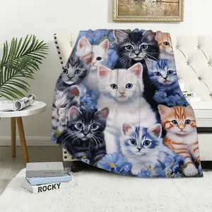 WENZZ Collage Kitten Blanket For Bed, Throw Blanket For And Kids - Super Soft Plush Cat Blankets For Cat Lovers Cats Print Throws Blankets - Blanket