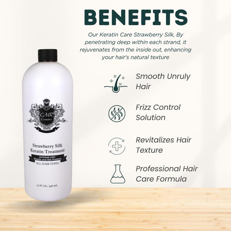 CMR COSMETICS Keratin Treatment Strawberry Silk, Multi-Benefit Treatment, Revitalize, Repair, and Smooth - Professional Hair Care - Frizz Control - Hydrating Formula