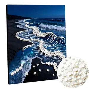 DIY 3D Plastic Pearl Painting Kit for Adults Beginner- Dreamy Ocean Plastic Art Canvas, Creativity DIY All-Pearl Dot Painting, 3D Gemstone Art Crafts for Gift Home Wall Decor