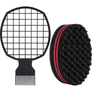 2 PCS Afro Twist Hair Comb with Twist Wave Barber Tool Hair Brush Wave Curl Brush Comb for Coils Natural (Black)