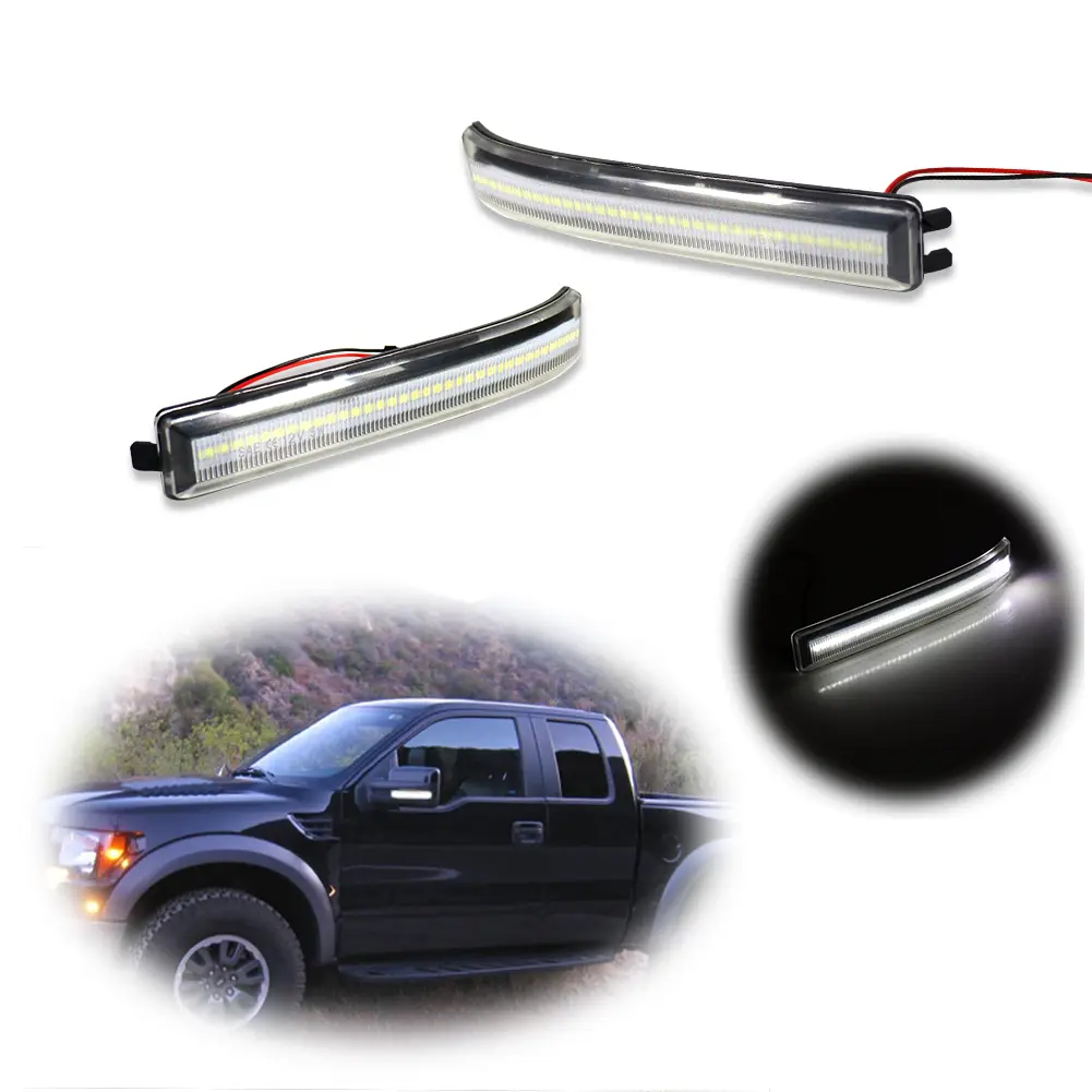 2pcs For 2009 2010 2011 2012 2013 2014 Ford F150 White LED Side Mirror lamps Light Turn Signal Lamp Reflector Clear,Replace OEM 9L3Z17E748BA 9L3Z17E749BA, 9L3Z-17E748-AA 9L3Z-173749-AA
