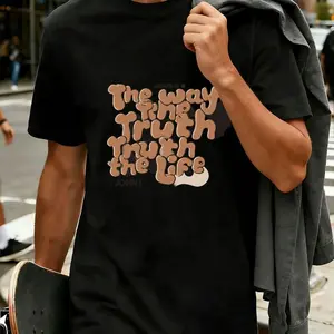The Way Is The Truth Truth Is Life John 14:6 T-Shirt - Casual Crew Neck Pure Cotton Tee, Super Soft and Breathable for Summer, Spiritual Faith Gift for Skateboard Lovers, Urban Streetwear for Men Women Family Friends