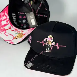 Pink Panther Hat - Black Cap with Pink Panther Design and Heartbeat Pattern