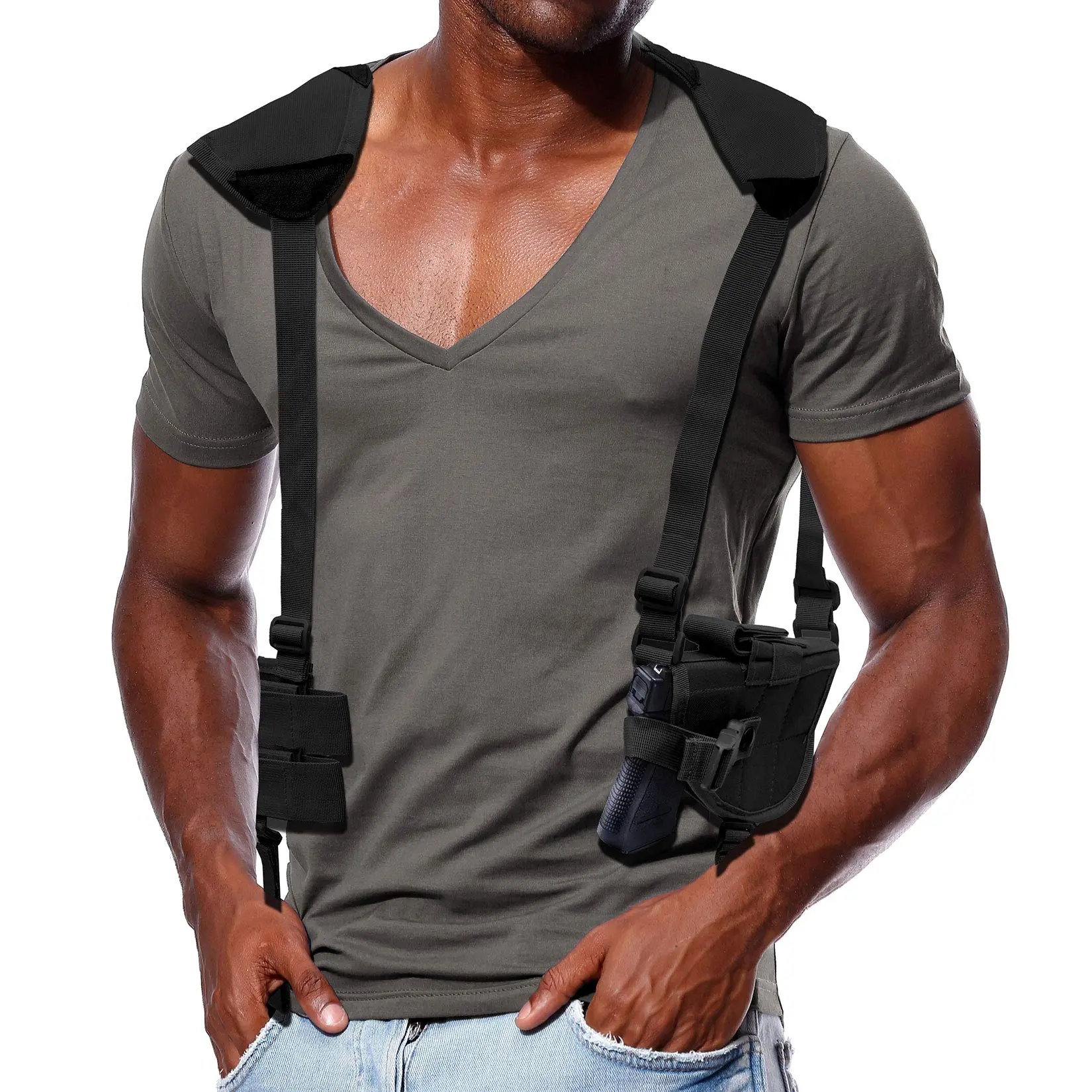 Nylon Unisex Concealed Carry Vertical Shoulder Holster with Magazine Pouch, Adjustable for Most Handguns/Pistols, 177x110x32mm Outdoor Hunting Gear