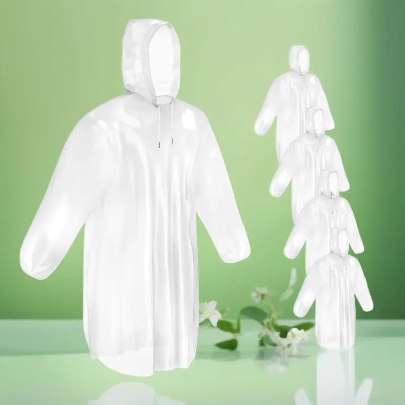 Mindful Design Rain Ponchos with Drawstring Hood (4 Pack) Disposable Emergency Clear Poncho for Adults