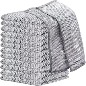 Mesh Dishwashing Cloth, 12pcs Multipurpose Wire Dishwashing Rags, Non-scratch Wire Dishcloth for Kitchen, Kitchen Accessories, Cleaning, Cleaning Products, Microfiber Cleaning Towels