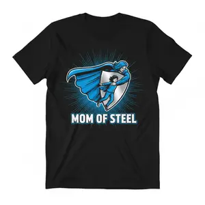 Mom of Steel Superhero Graphic T-Shirt - Premium Mother's Day T-shirt for Women, Comic Book Style Cotton Casual Tee