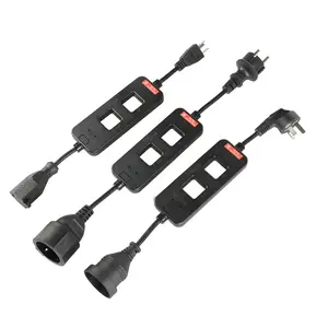 KJ79 US/AU/EU Plug Line Splitter 1X/10X 15A MAX with Voltage Tester Hole Black Electrical Adapter