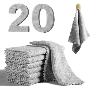 20 Pack Super Absorbent Dish Cloths Coral  Microfiber Kitchen Towels Lint-Free Nonstick Oil  Washable  Drying Rags 9.84"x9.84" Multipurpose Cleaning Dishcloths for Dishes Countertops