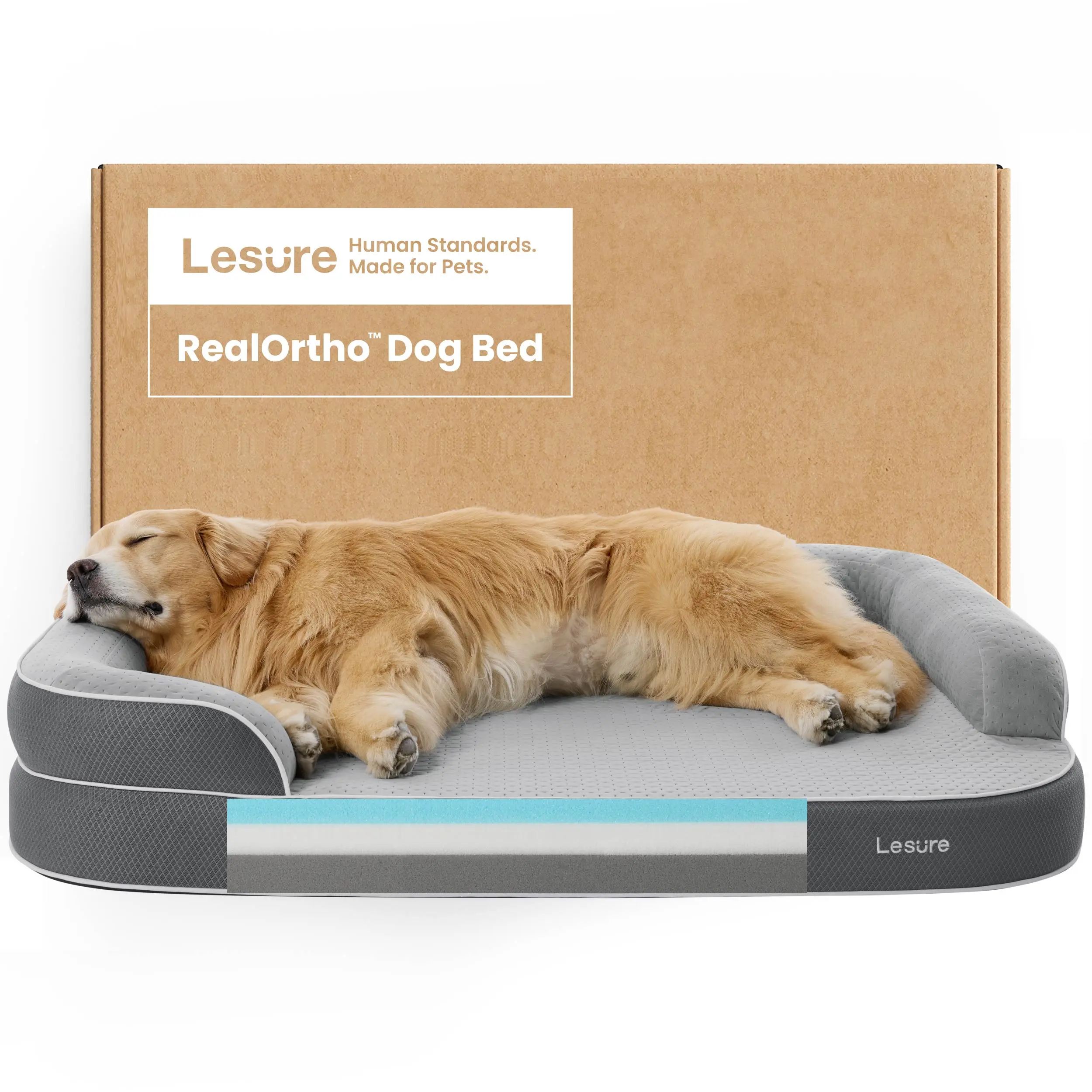 Lesure RealOrtho 3-Layer Orthotic Extra Large Dog Bed, Premium Memory Foam Bed with Waterproof Washable Cover for Senior Joint Support, All Seasons Supportive Comfort Couch Sofa for Deep Sleep