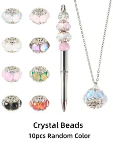 10PCS Random Colors Rhinestone Focal Beads for Pens Elegant Crystal Stylish Rhinestone Beads Bulk Floral with Faux Diamond-Chain Bead Fancy Bling Glitter Sparkle Chunky Diamond Flower Pen Focals Bead for Beadable Pens Supplies