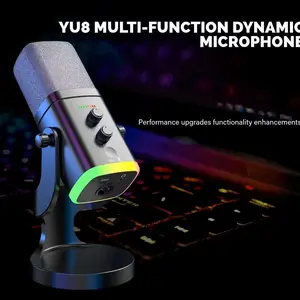 XLR/USB Game Microphone Kit, Dynamic PC Mic for Streaming and Podcasts, Live Broadcast, Software Support, Mute Button, Gain Control, RGB Mic with Arm Stand
