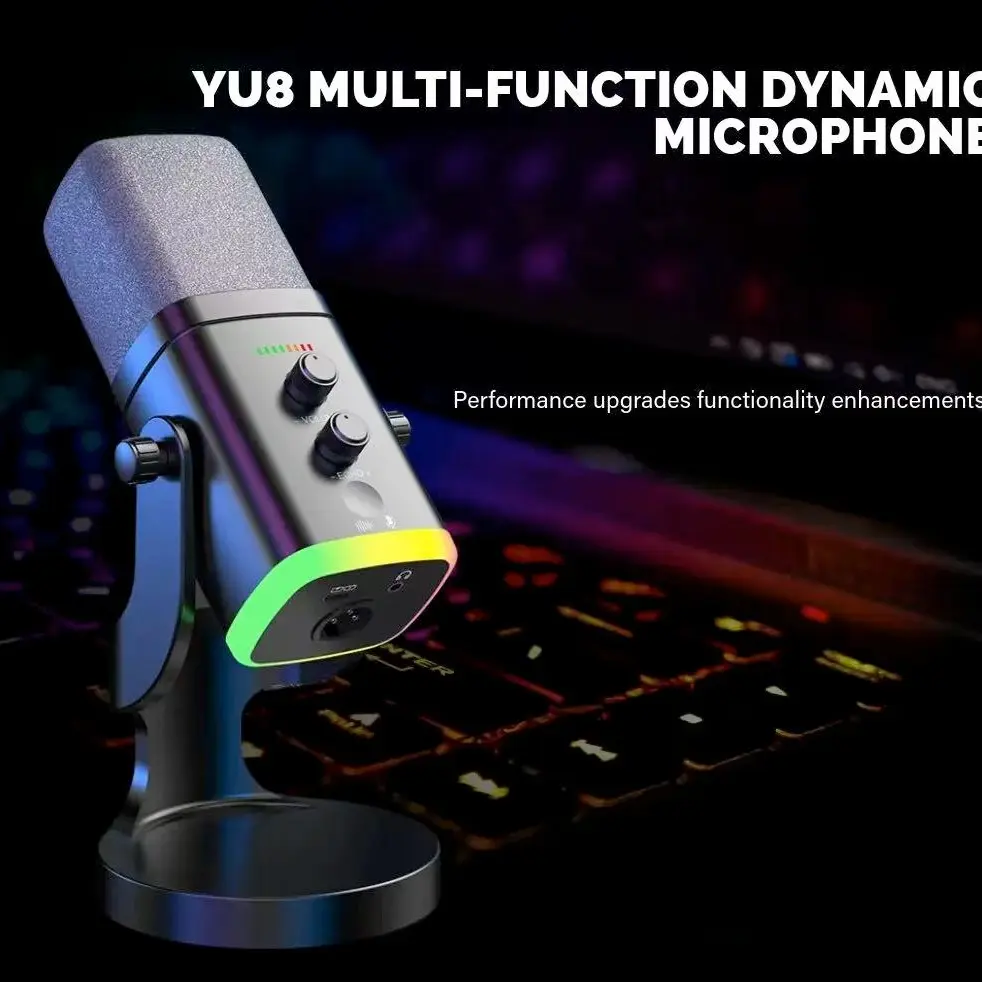 XLR/USB Game Microphone Kit, USB Gaming Mic, Dynamic PC Mic for Streaming and Podcasts, Live Broadcast, Software Support, Mute Button, Gain Control, RGB Mic with Arm Stand