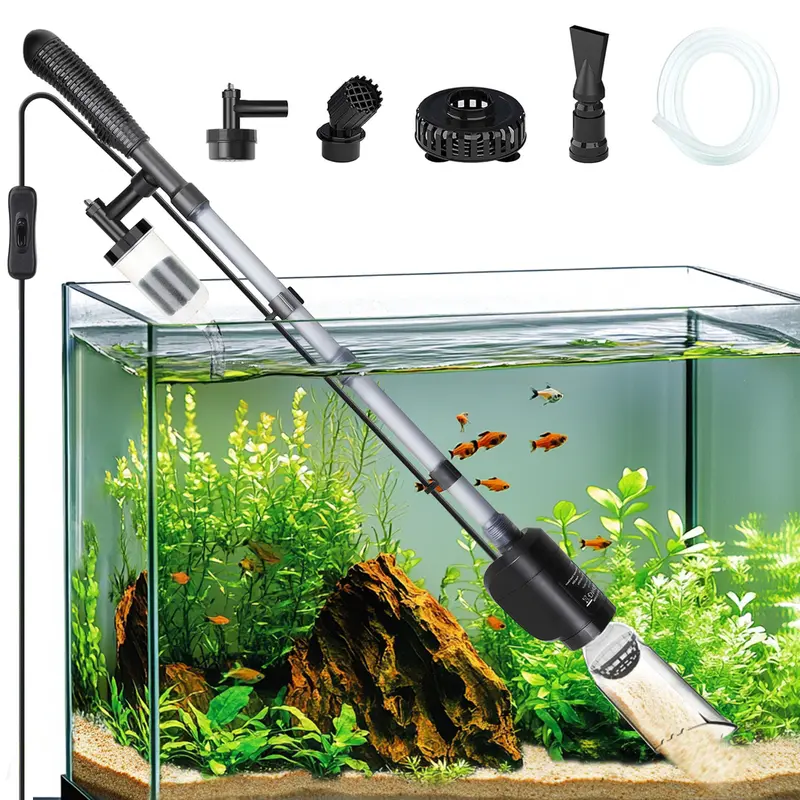 AQQA Aquarium Gravel Cleaner - Electric Automatic 6 in 1 Multi-FunctionalAquarium Cleaning Tools Se Water Changer Sand Algae Cleaner Filter Changer for Fish &Turtle Tank— Not suitable for fine sand (risk of clogging)