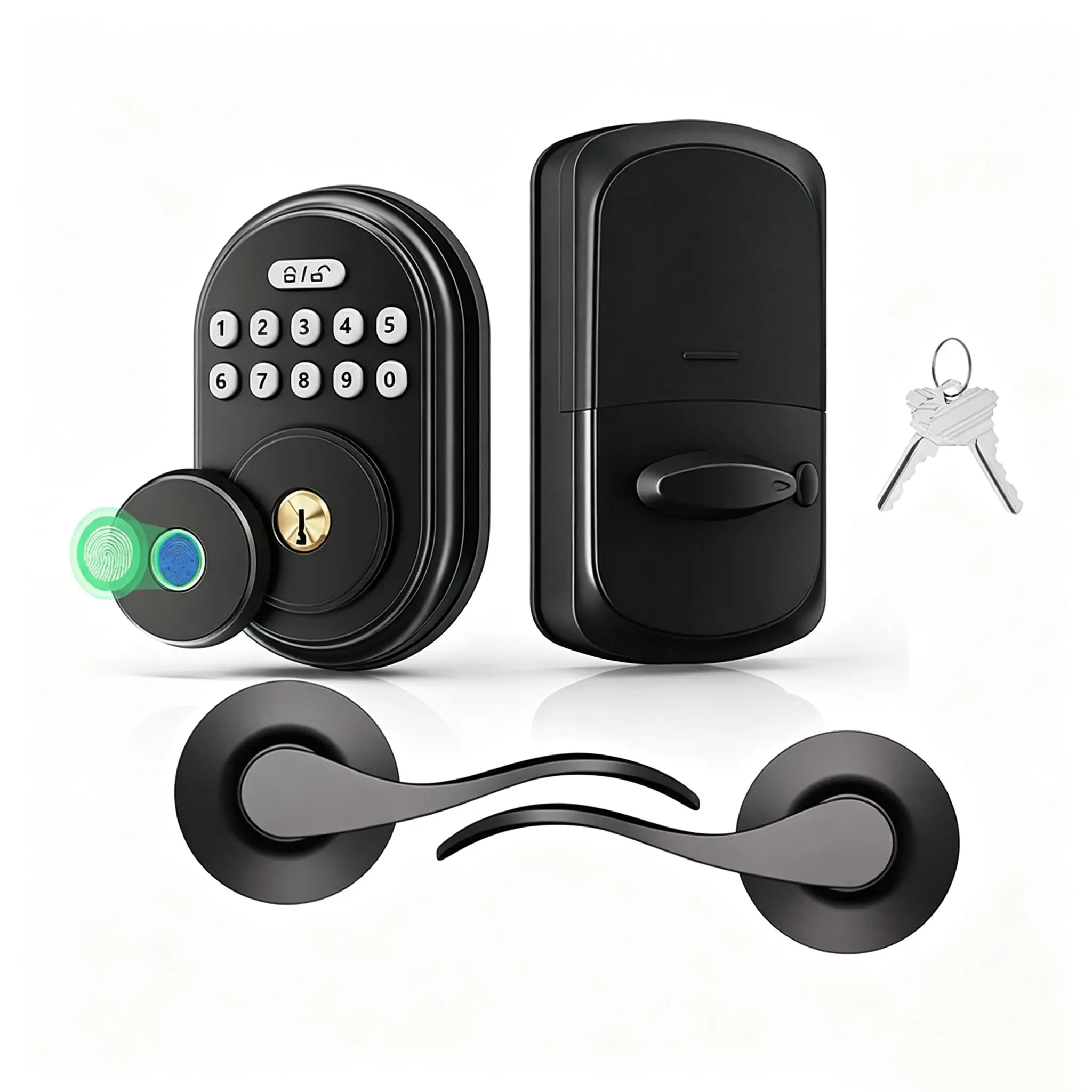 [Deals For You Days] Smart Locks with 2 Lever Handle Set, App Control, Keyless Entry Deadbolt for Front Door, Electronic Digital Touchscreen Keypad, Auto Lock, Waterproof, Easy Installation, Matte Black FathersDayGift