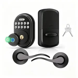 [Deals For You Days] Smart Locks with 2 Lever Handle Set, App Control, Keyless Entry Deadbolt for Front Door, Electronic Digital Touchscreen Keypad, Auto Lock, Waterproof, Easy Installation, Matte Black FathersDayGift